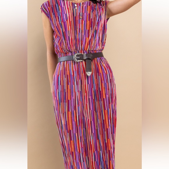22 Boho Multi Color Rib Pleating Detailed Dress - Picture 6 of 6